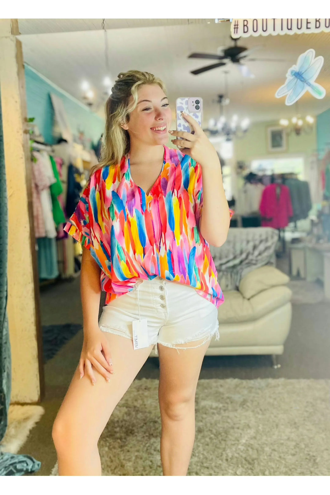 Pisco Multicolor Print Boxy Top - Vintage Dragonfly