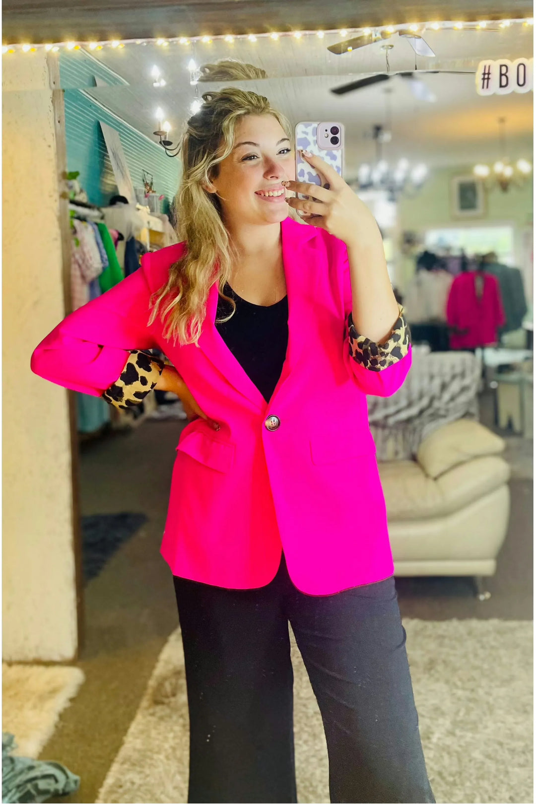 Hot Pink Solid Color Blazer - Vintage Dragonfly