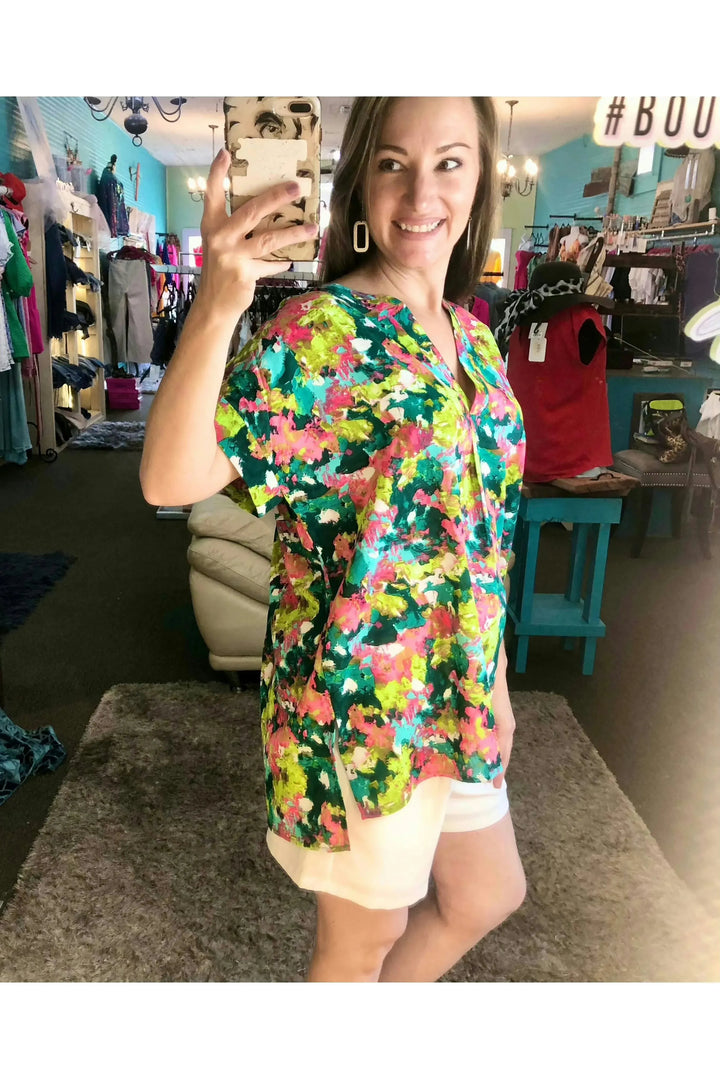 Hot Pink Floral Mix Top - Vintage Dragonfly