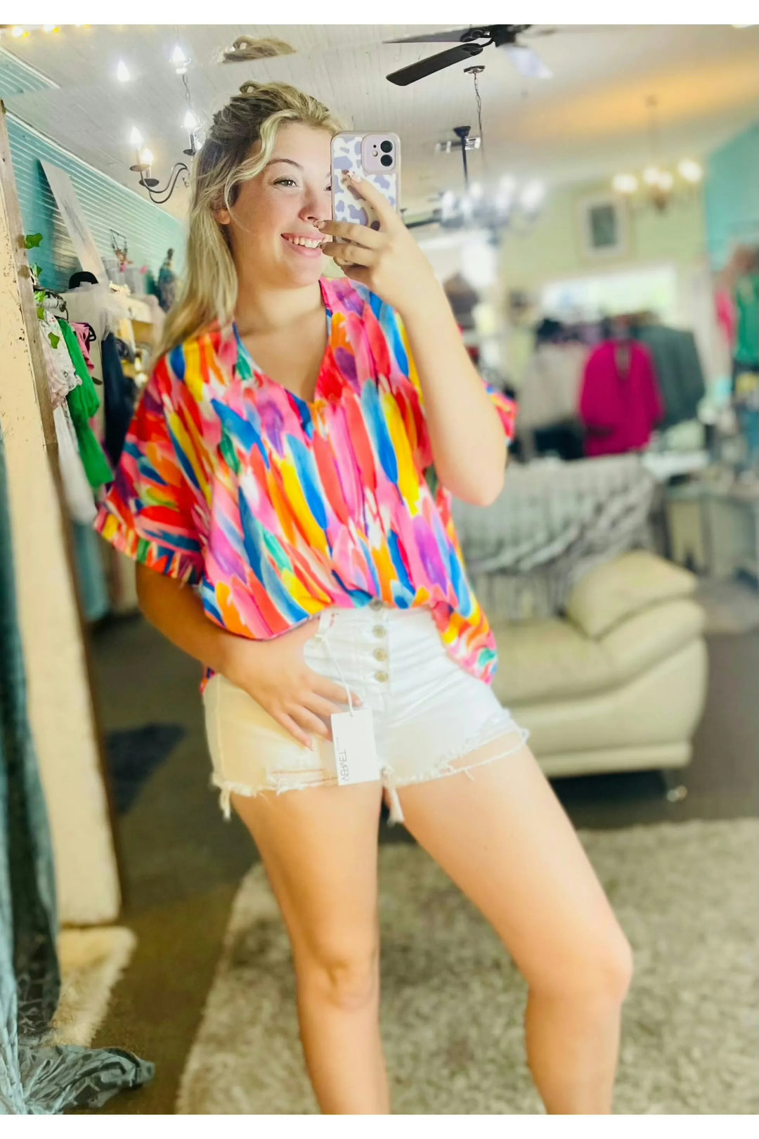 Pisco Multicolor Print Boxy Top - Vintage Dragonfly