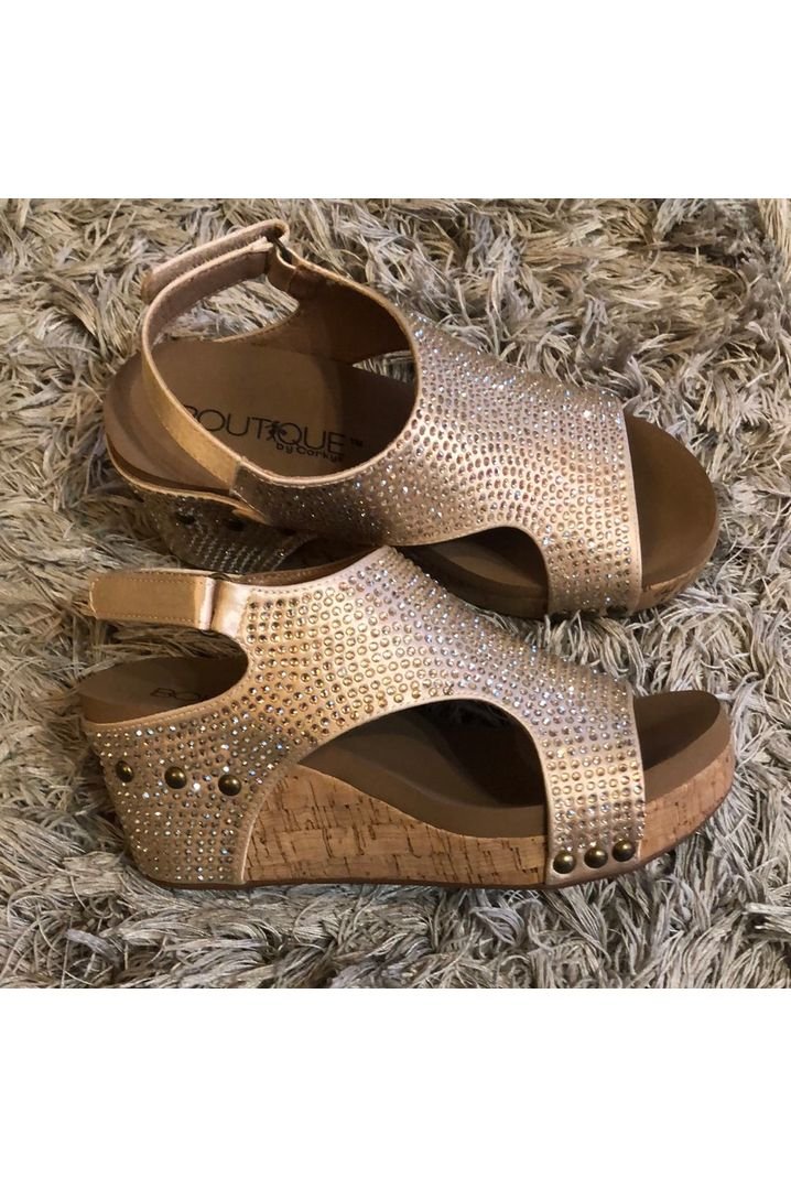Corky’s Crystal Carley Wedges in Champagne - Vintage Dragonfly Boutique