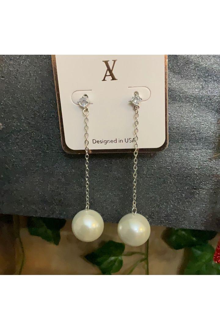 Silver Dangle Pearl Earrings - Vintage Dragonfly Boutique