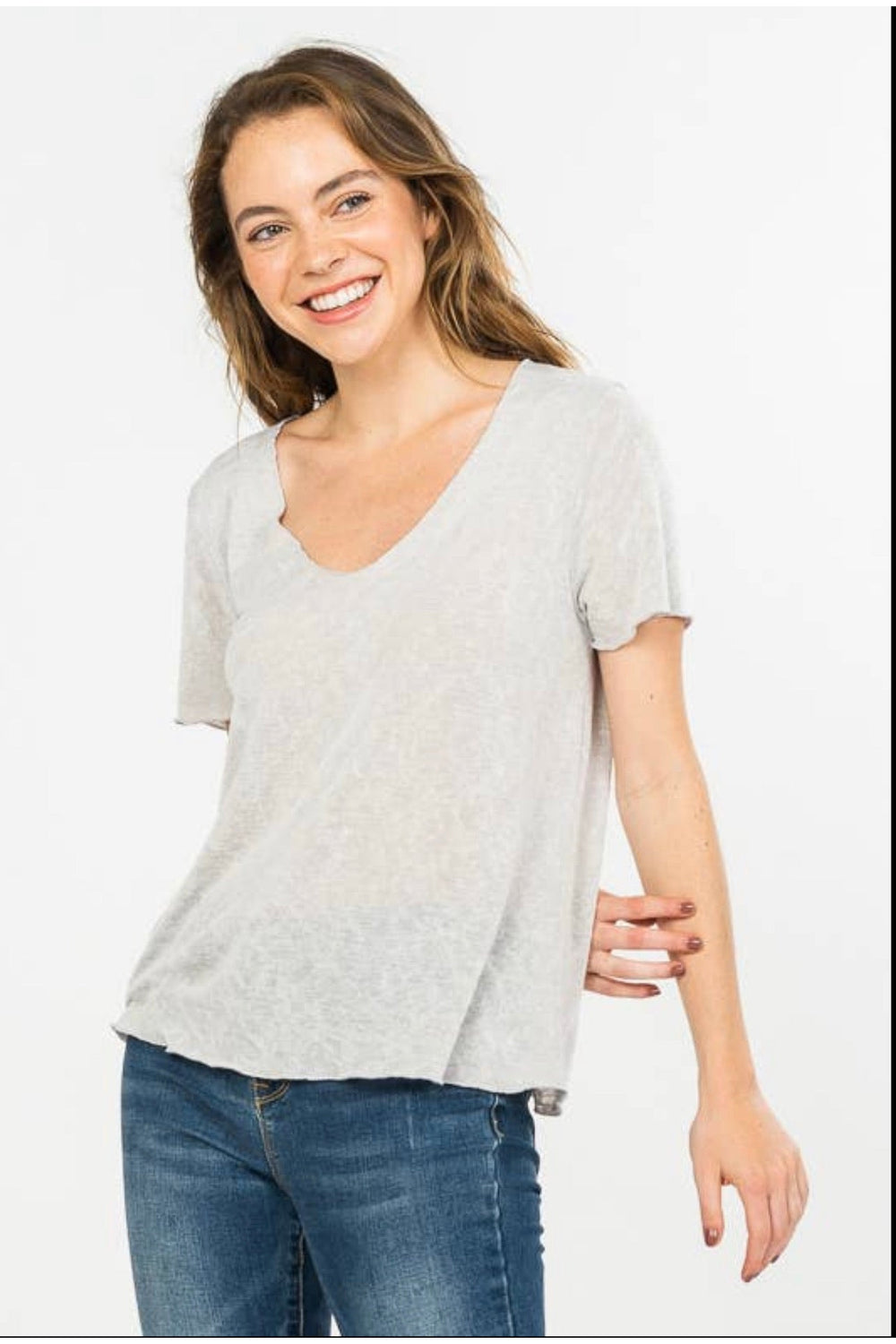 Mocha Scoop Neck Slub Tee - Vintage Dragonfly