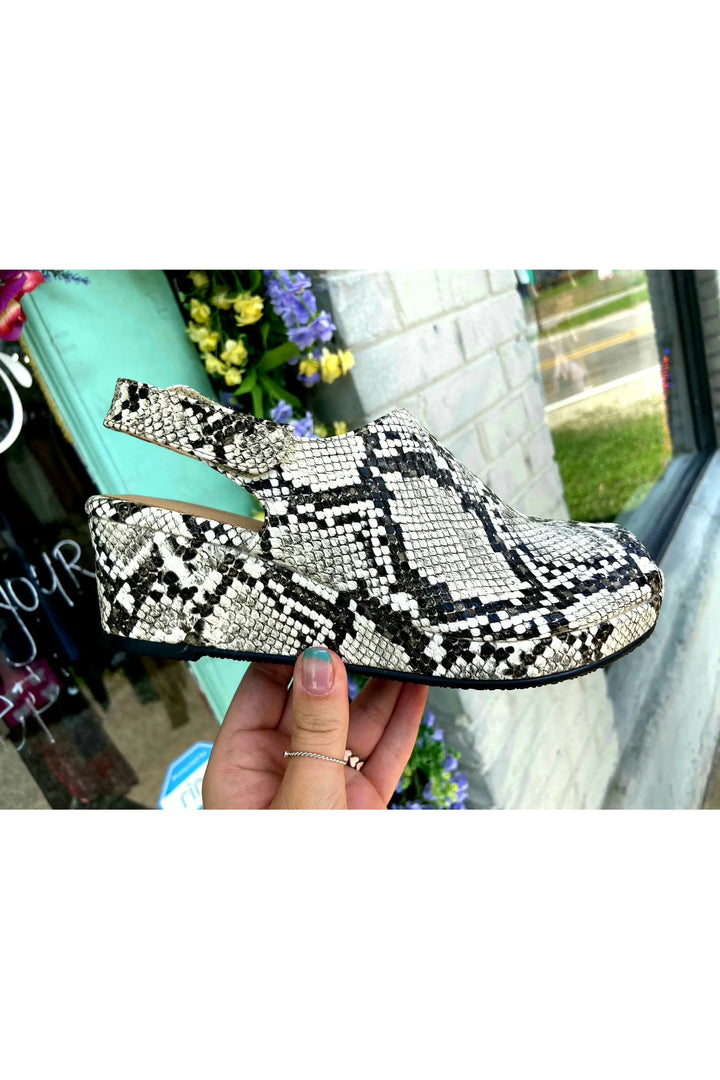 Sassy Peep Toe Black/White Snake Pattern-Shoes-Corky’s-Vintage Dragonfly-Women’s Fashion Boutique Located in Sumrall, Mississippi