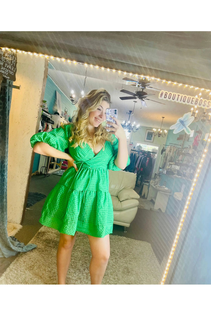 Kelly Green Organza Wrap Dress - Vintage Dragonfly