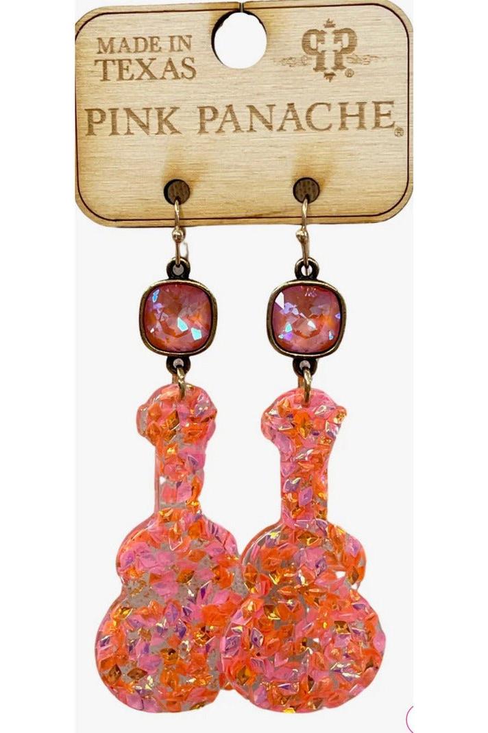 Acrylic Pink/Orange Guitar Earrings - Vintage Dragonfly Boutique