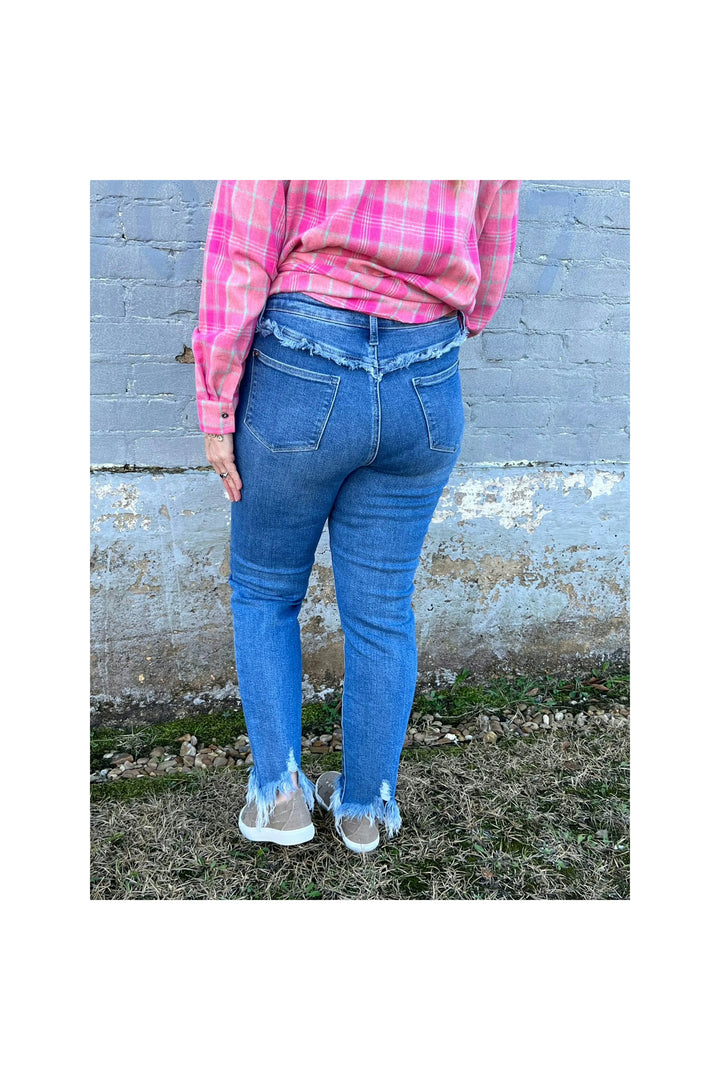 Judy Blue Amanda High Rise Frayed Pocket Slim Fit Jeans-Bottoms-Judy Blue-Vintage Dragonfly-Women’s Fashion Boutique Located in Sumrall, Mississippi