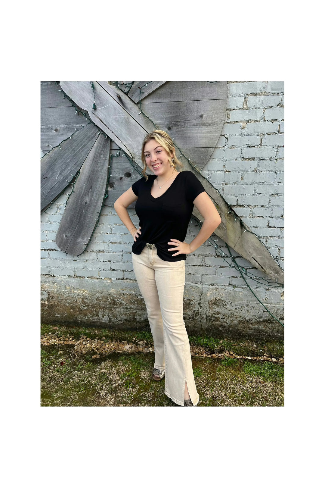 V-Neck Pocket Tee-Tops-Mono B-Vintage Dragonfly-Women’s Fashion Boutique Located in Sumrall, Mississippi