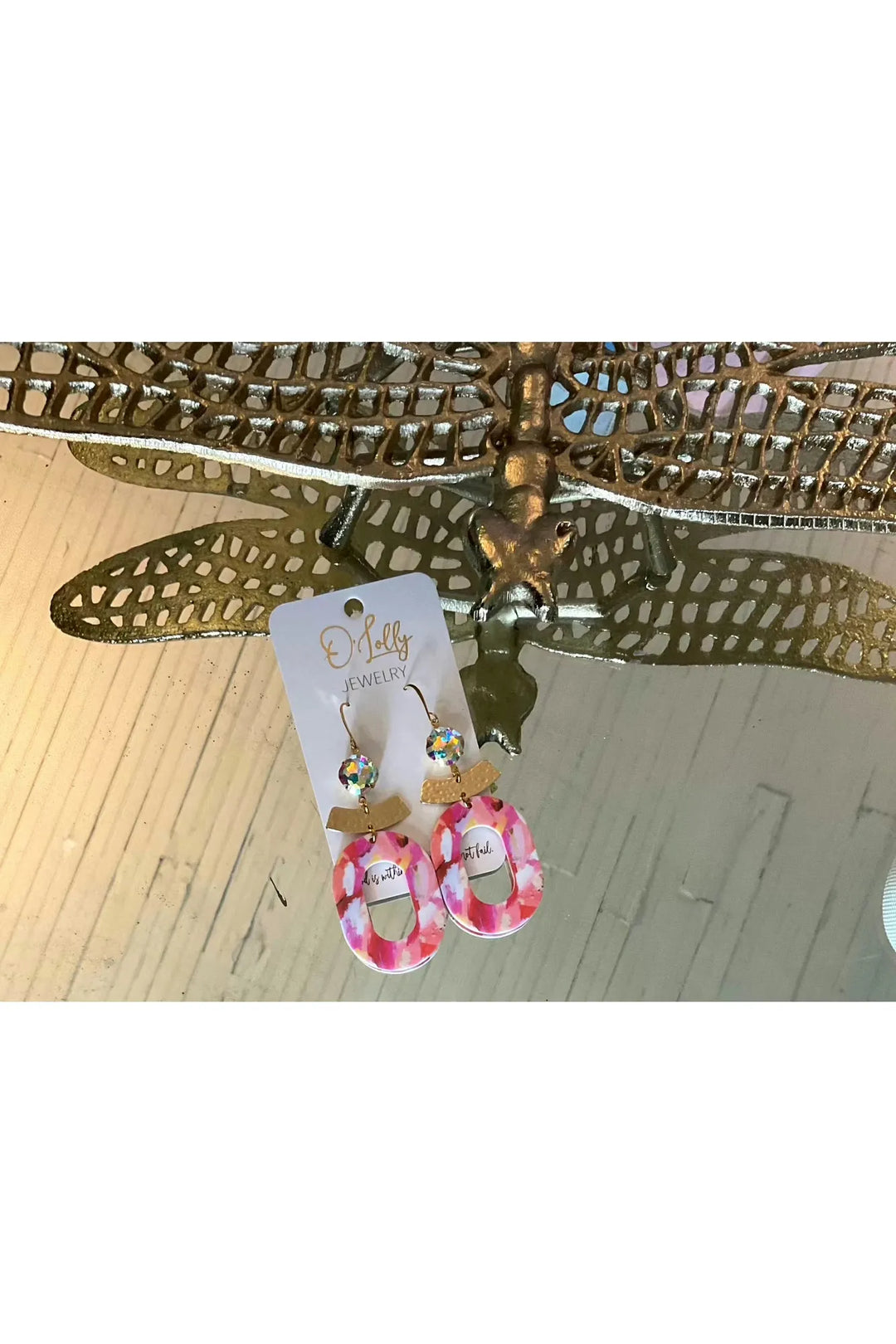 “Candi” Crystal with Aceta/Gold Drop Earrings-Jewelry-O’Lolly-Vintage Dragonfly-Women’s Fashion Boutique Located in Sumrall, Mississippi