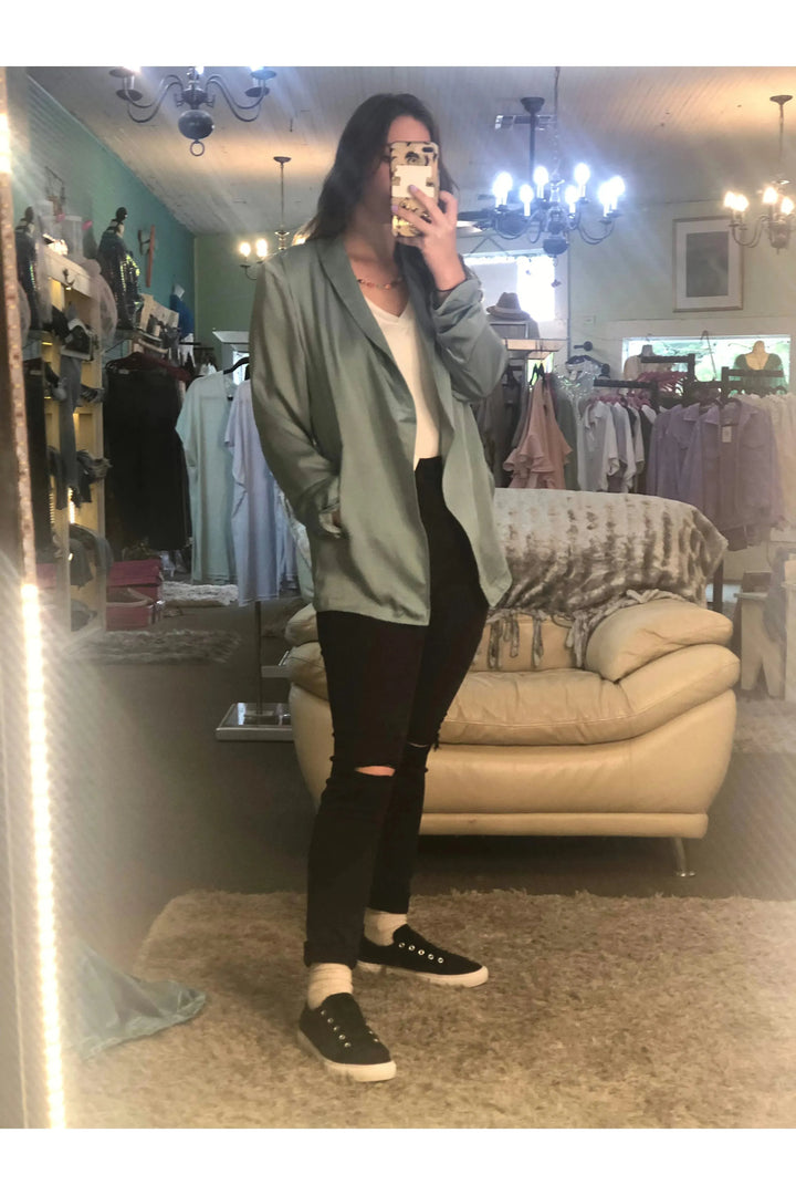 Sage Cinched Sleeve Blazer - Vintage Dragonfly