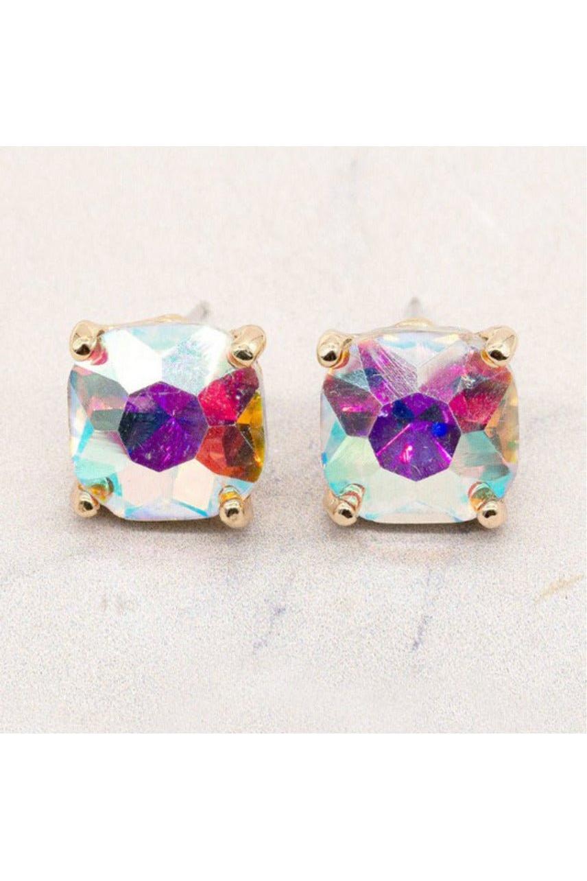 Square Glass Bead Stud Earrings - Vintage Dragonfly Boutique