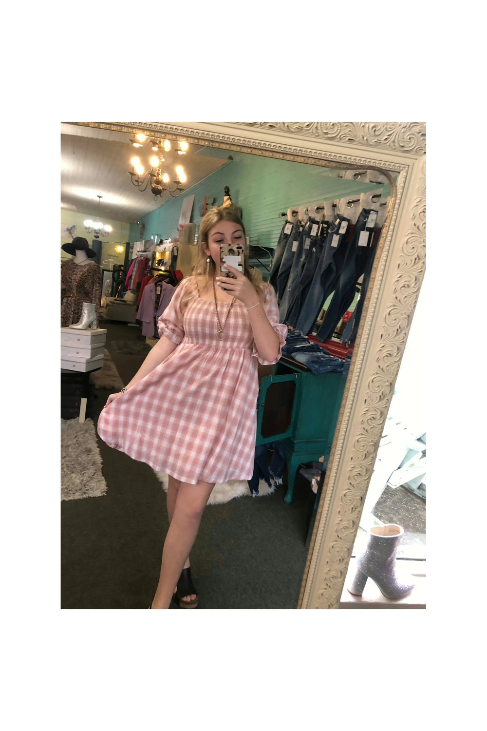 Blush Pink Plaid Dress-Dresses-Kori America-Vintage Dragonfly-Women’s Fashion Boutique Located in Sumrall, Mississippi