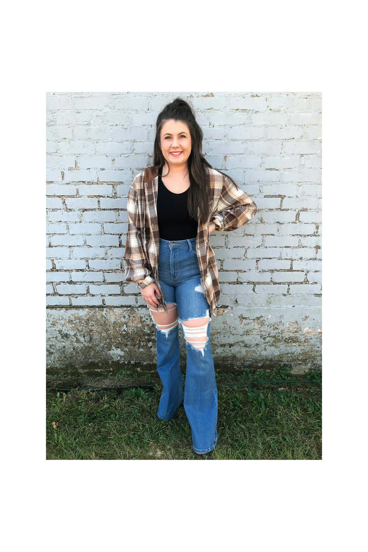 Judy Blue High Rise Distressed Flares-Judy Blue-Vintage Dragonfly-Women’s Fashion Boutique Located in Sumrall, Mississippi
