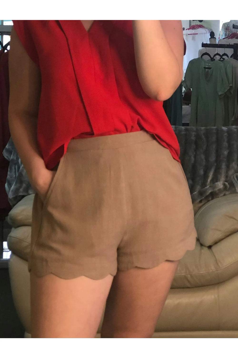 Mocha Scalloped Hem Shorts - Vintage Dragonfly