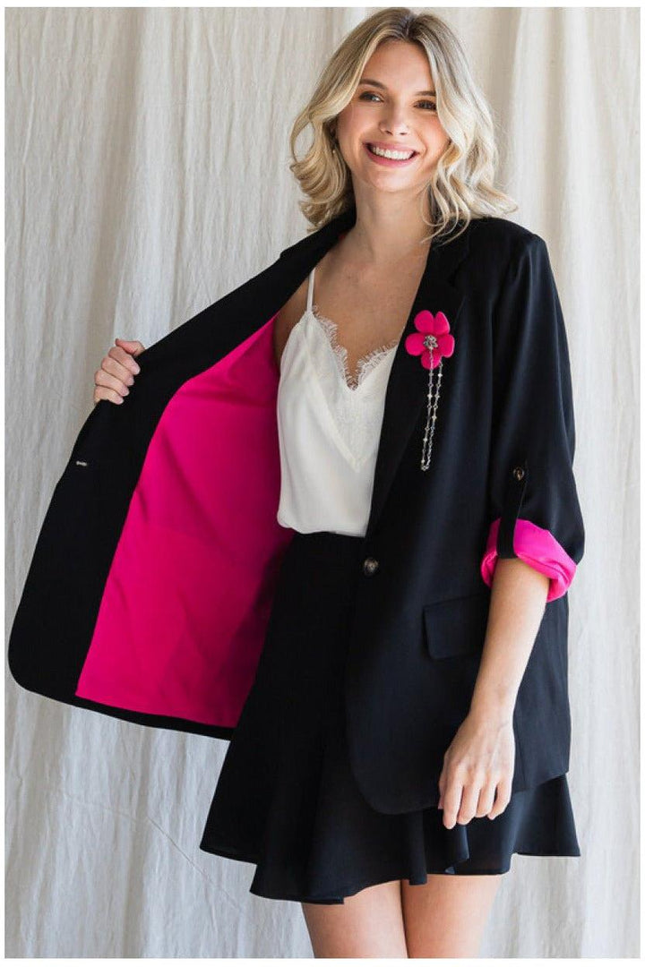 Jodifl Black Blazer 3/4 Length Sleeve Blazer - Vintage Dragonfly Boutique