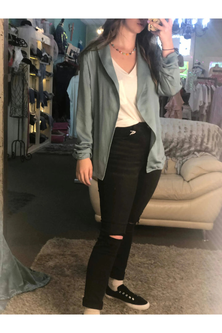 Sage Cinched Sleeve Blazer - Vintage Dragonfly