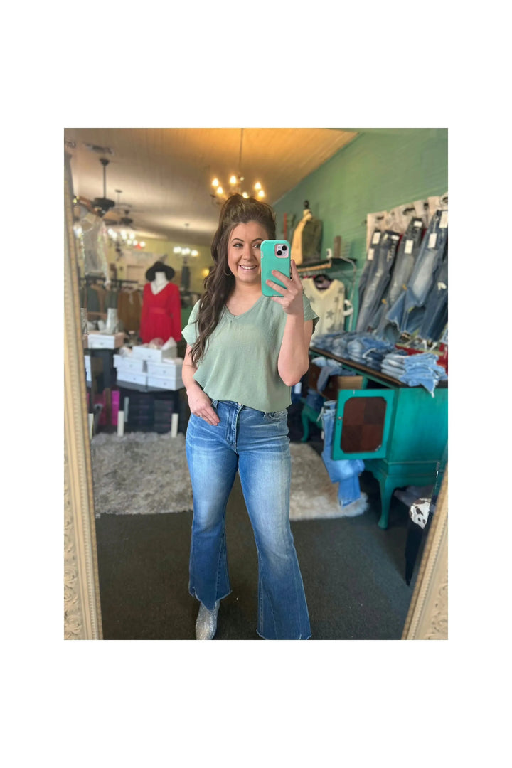 VERVET by Flying Monkey - SUPER HIGH RISE UNEVENLY CUT SEAM SUPER FLARE-Bottoms-VERVET by Flying Monkey-Vintage Dragonfly-Women’s Fashion Boutique Located in Sumrall, Mississippi