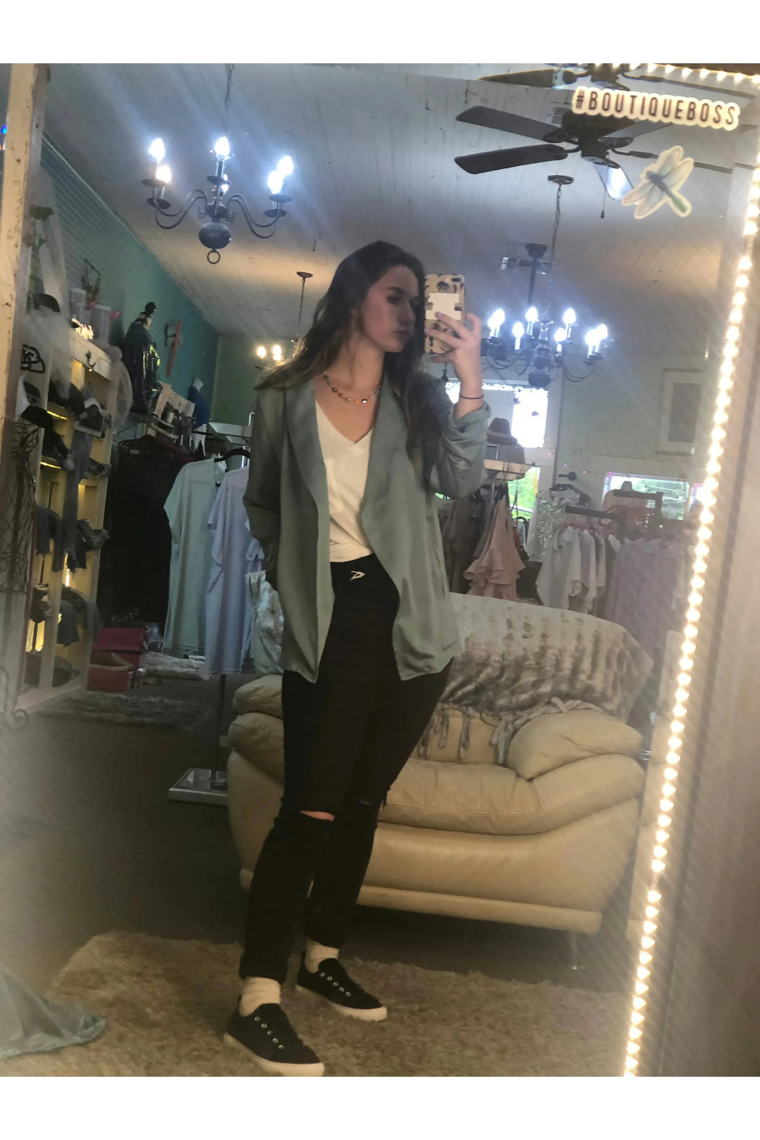 Sage Cinched Sleeve Blazer - Vintage Dragonfly