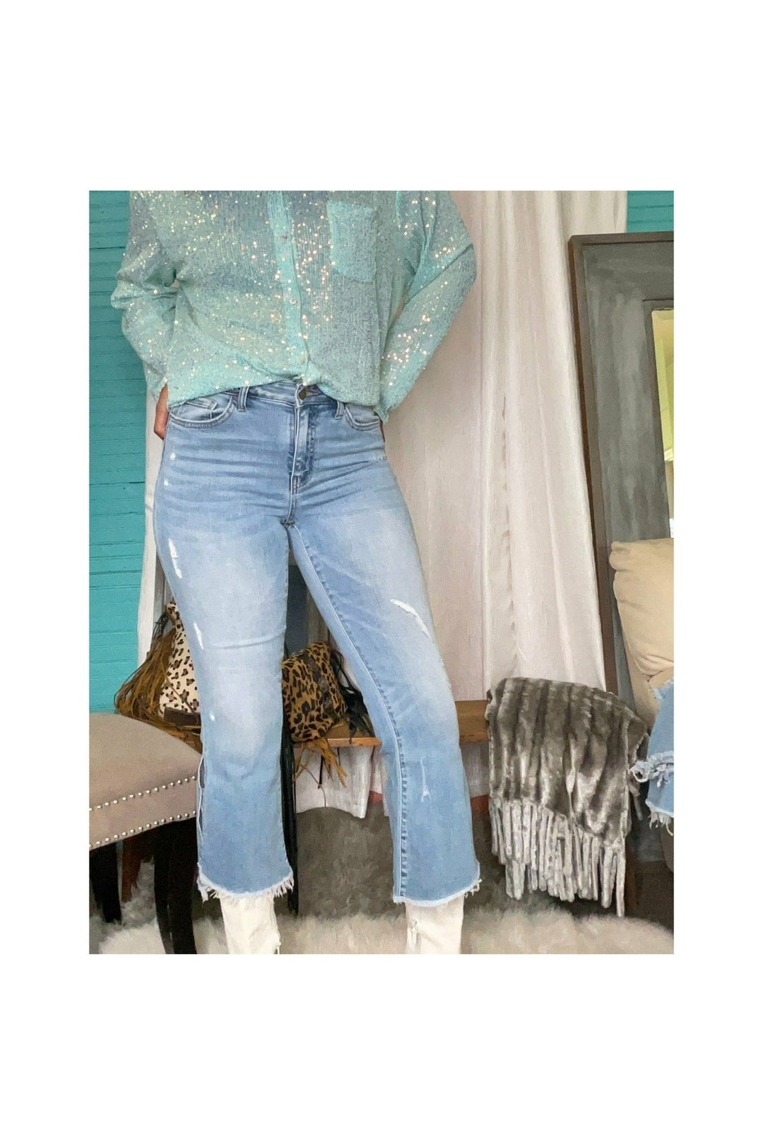 Mid rise Crop Kick Flares with Side Slits - Vintage Dragonfly Boutique
