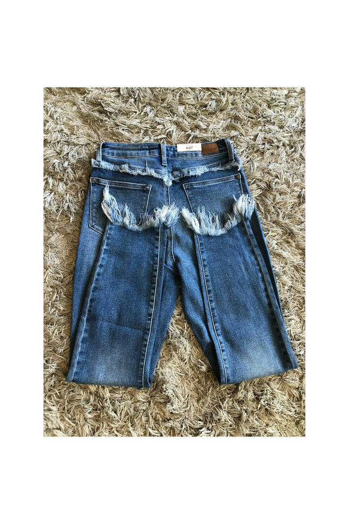 Judy Blue Amanda High Rise Frayed Pocket Slim Fit Jeans-Bottoms-Judy Blue-Vintage Dragonfly-Women’s Fashion Boutique Located in Sumrall, Mississippi