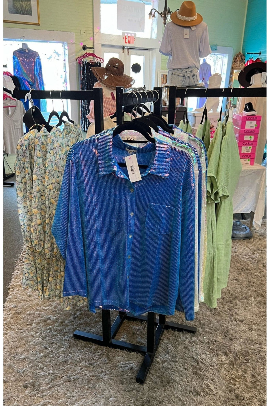 POL Chic Sequins Blue Ocean Top-Tops-Pol-Vintage Dragonfly-Women’s Fashion Boutique Located in Sumrall, Mississippi