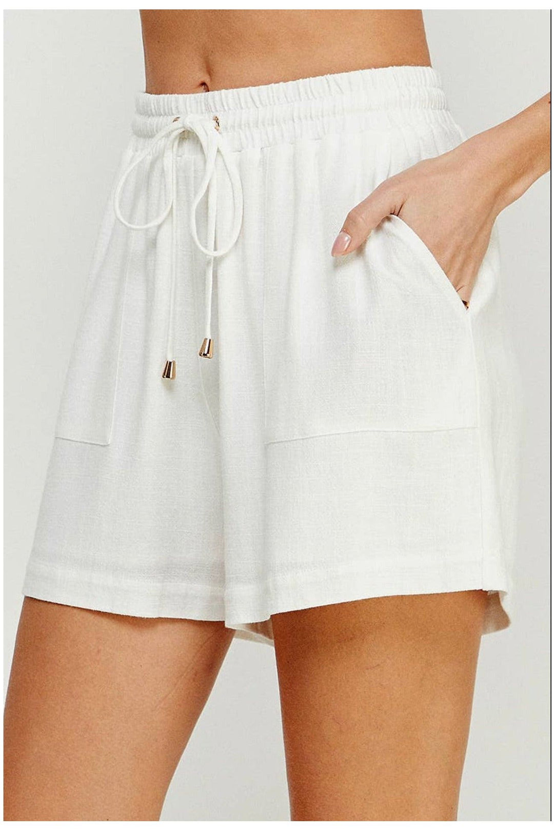 Off White Linen blend Tie Shorts-Bottoms-Allie Rose-Vintage Dragonfly-Women’s Fashion Boutique Located in Sumrall, Mississippi