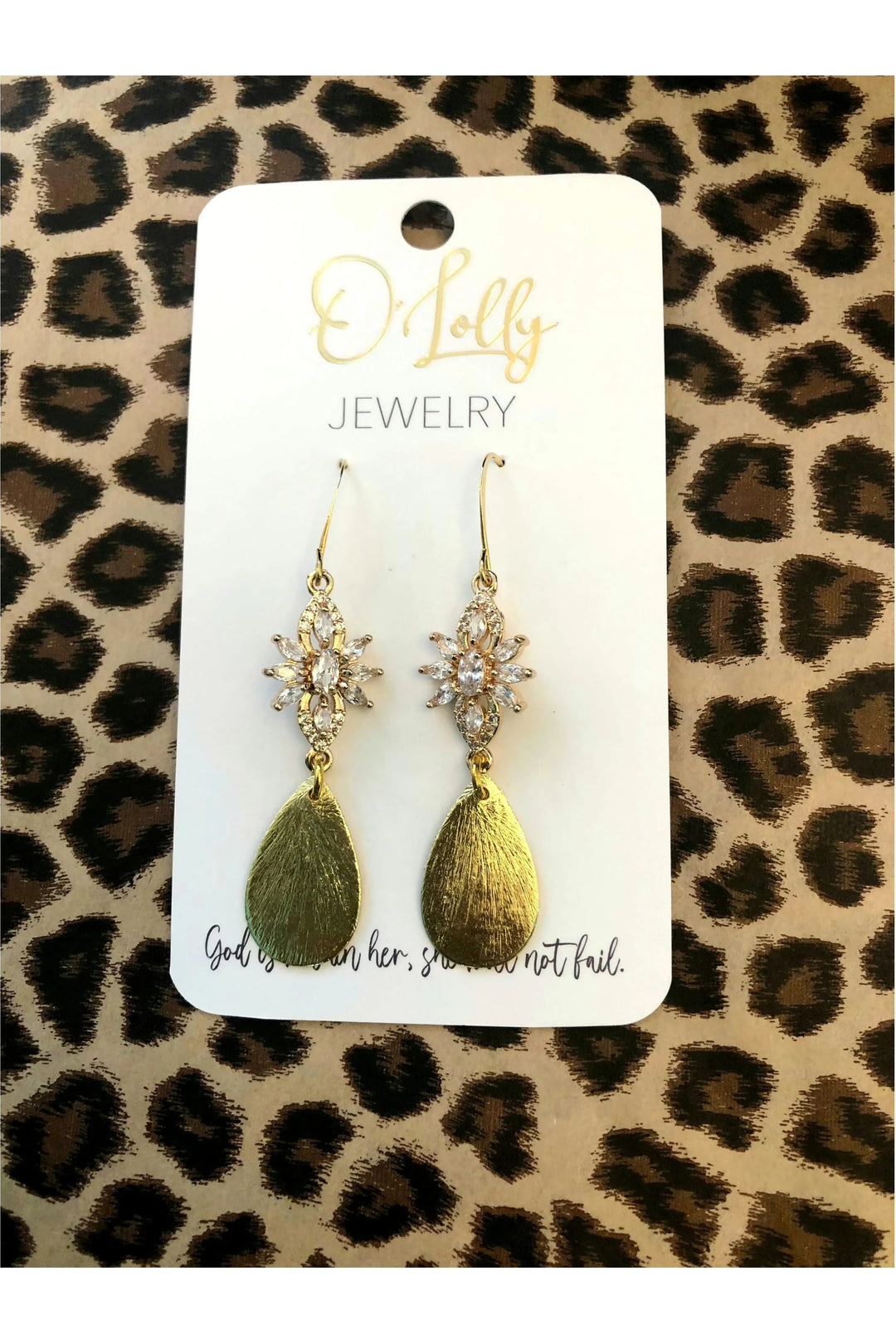 “Katherine” CZ Connector w/Gold Plated Teardrop Charm Earrings-Jewelry-O’Lolly-Vintage Dragonfly-Women’s Fashion Boutique Located in Sumrall, Mississippi