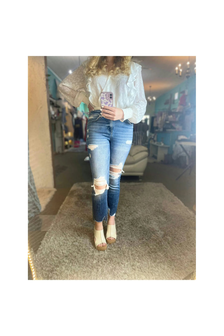Sleep and Beauty Midrise Straight Cut Jeans - Vintage Dragonfly