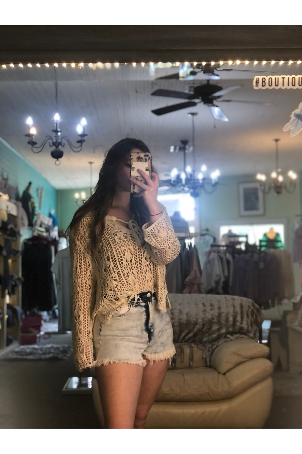 Cream Crocheted Boho Style Sweater - Vintage Dragonfly