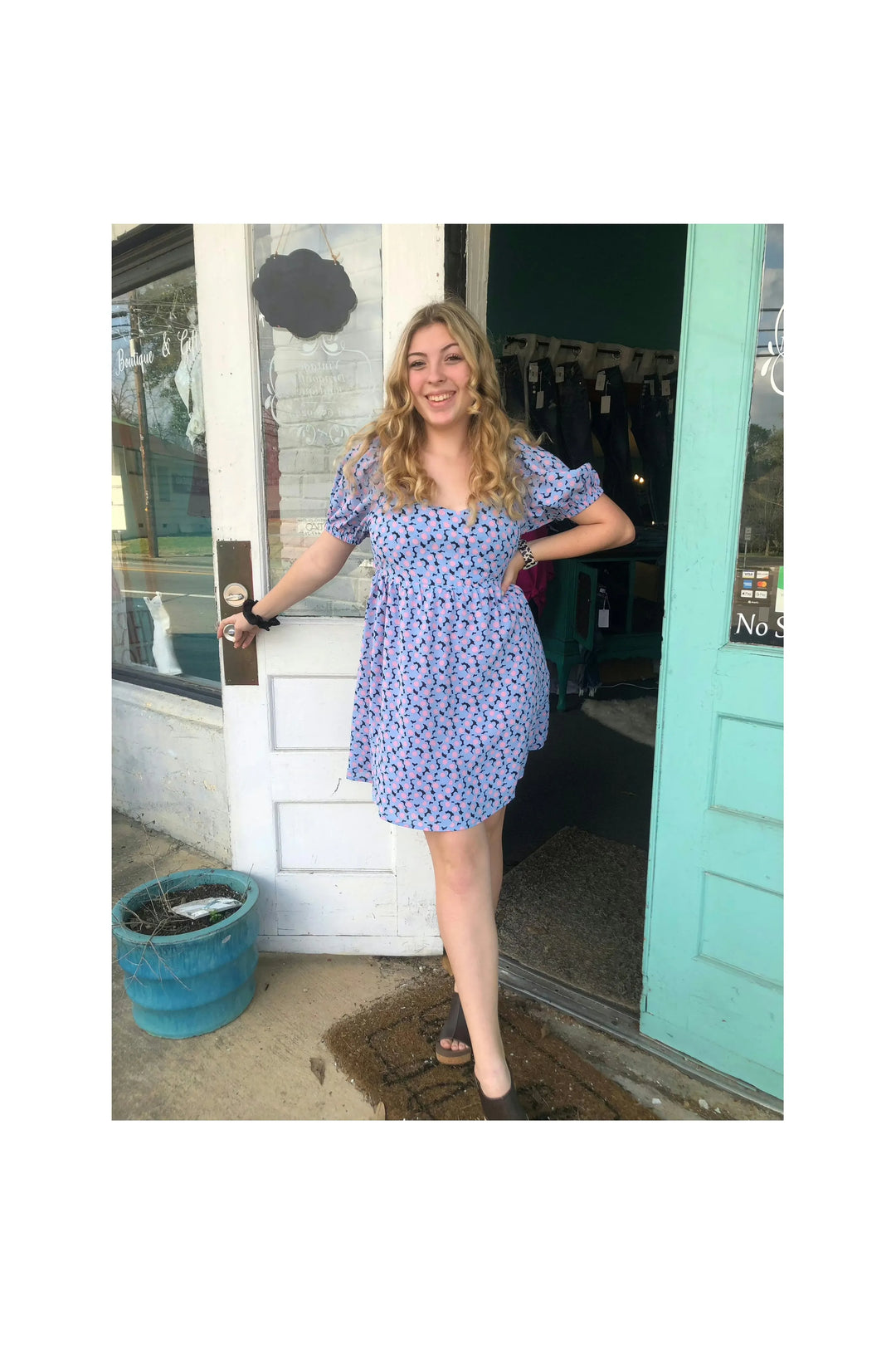 Blue Mix Daisy Pattern Babydoll Dress-Dresses-Kori America-Vintage Dragonfly-Women’s Fashion Boutique Located in Sumrall, Mississippi
