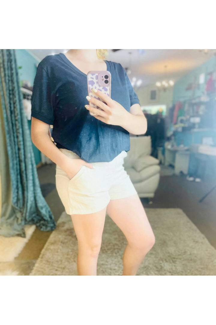 Oat Elastic Waist Linen Shorts - Vintage Dragonfly