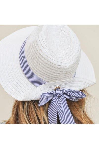 Straw Hat Ribbon Bow Pinned Back - Vintage Dragonfly Boutique