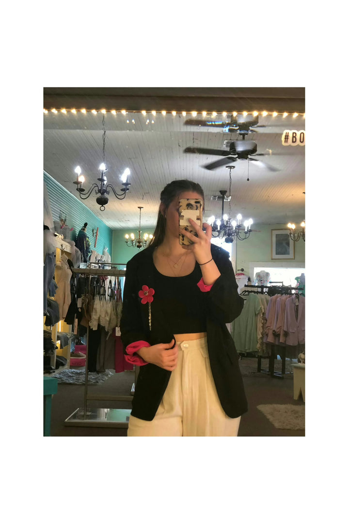 Black Blazer 3/4 Length Sleeve - Vintage Dragonfly