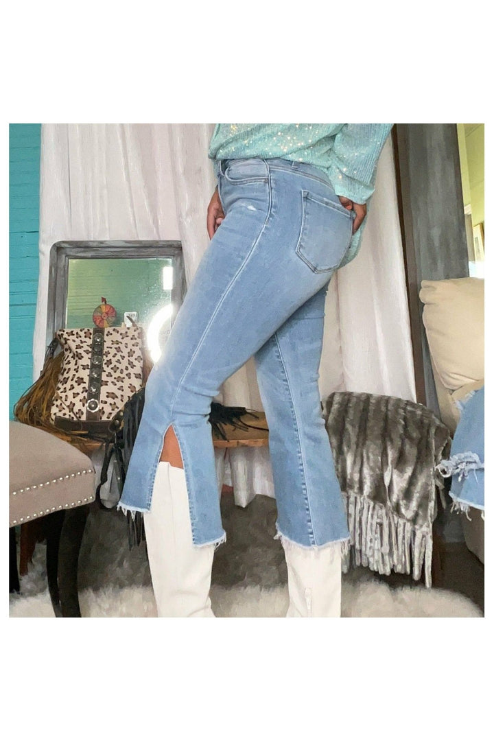 Mid rise Crop Kick Flares with Side Slits - Vintage Dragonfly Boutique