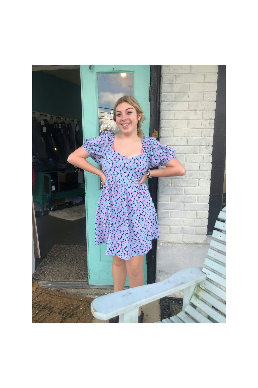 Blue Mix Daisy Pattern Babydoll Dress-Dresses-Kori America-Vintage Dragonfly-Women’s Fashion Boutique Located in Sumrall, Mississippi