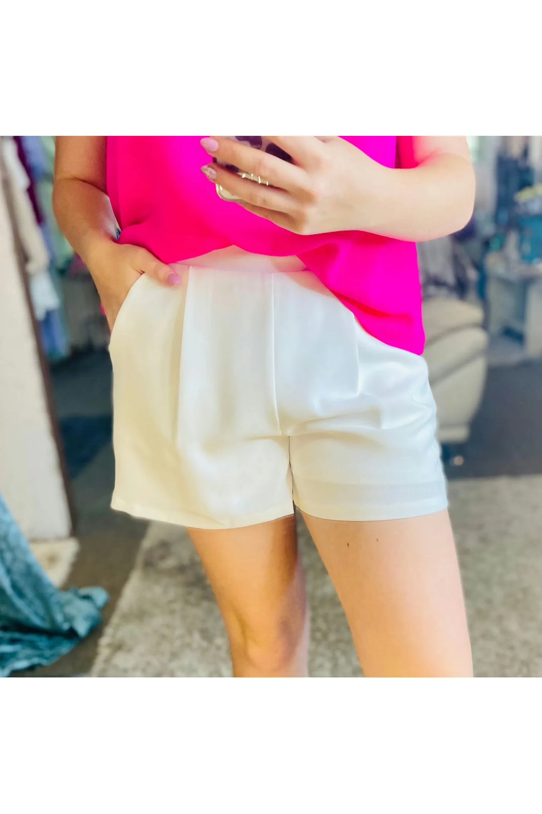 Jodifl Solid Front Tuck Shorts - Vintage Dragonfly