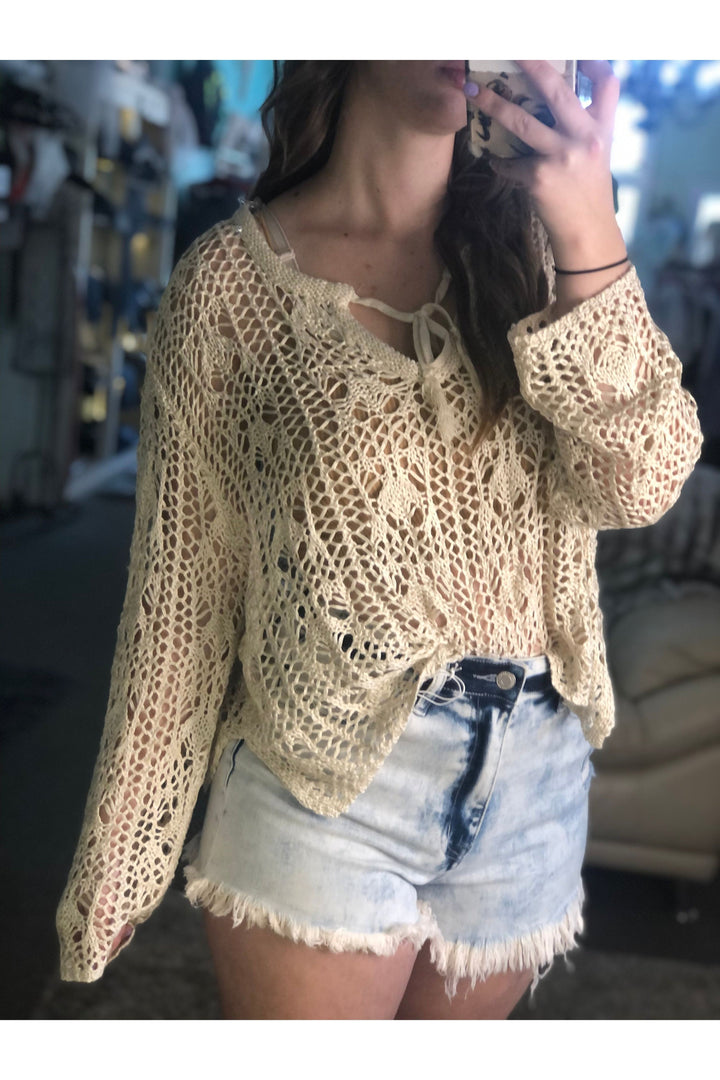 Cream Crocheted Boho Style Sweater - Vintage Dragonfly