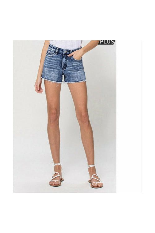 Aquatic Curvy High Rise Shorts-Bottoms-Vervet by Flying Monkey-Vintage Dragonfly-Women’s Fashion Boutique Located in Sumrall, Mississippi