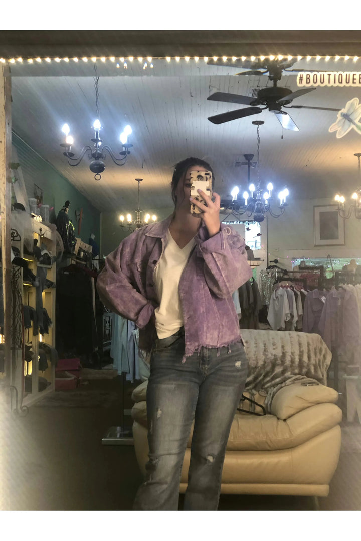 Lavender Vintage Cotton Frayed Hem Jacket - Vintage Dragonfly