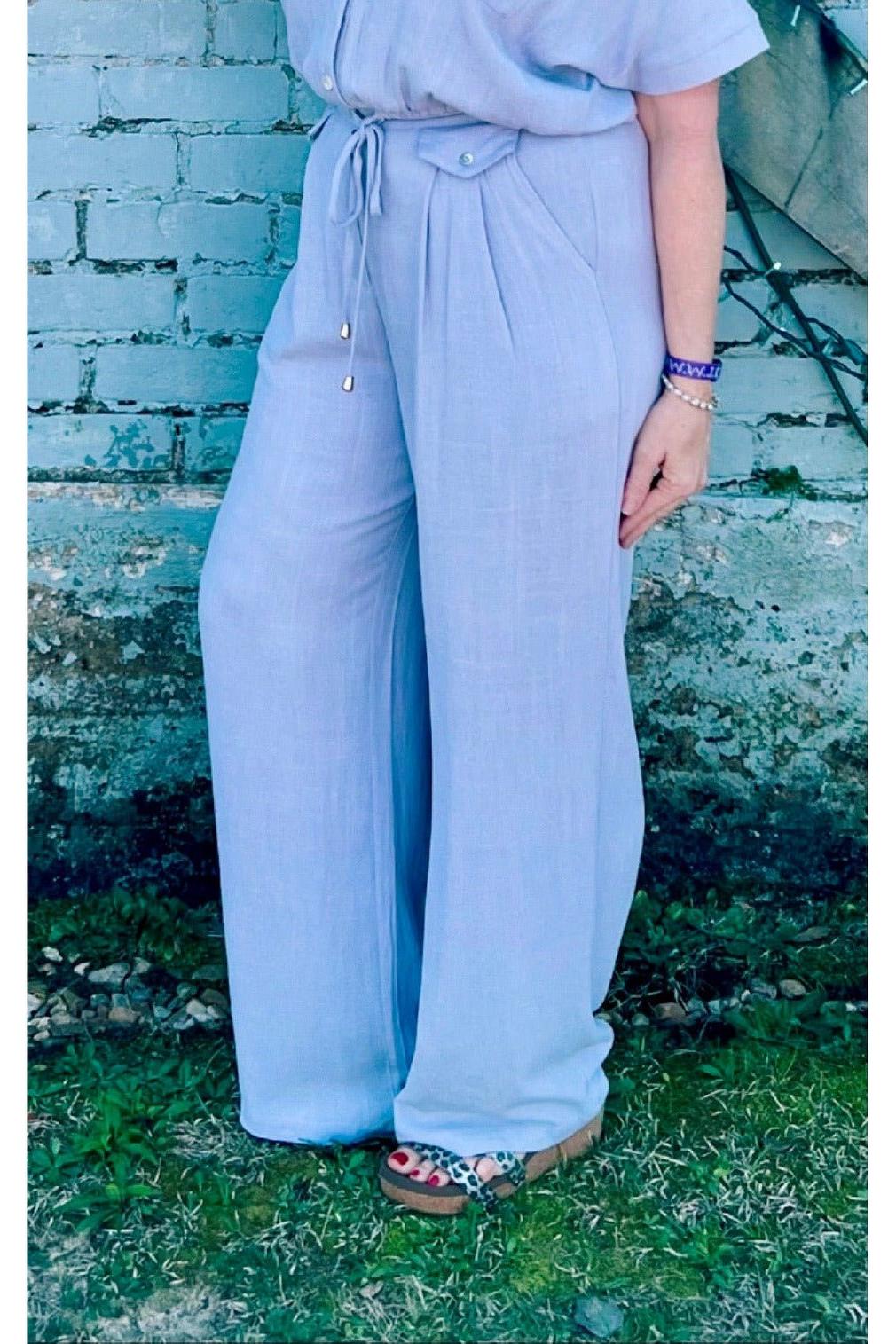Allie Rose Linen Blend Flowing Dress Pants - Vintage Dragonfly Boutique