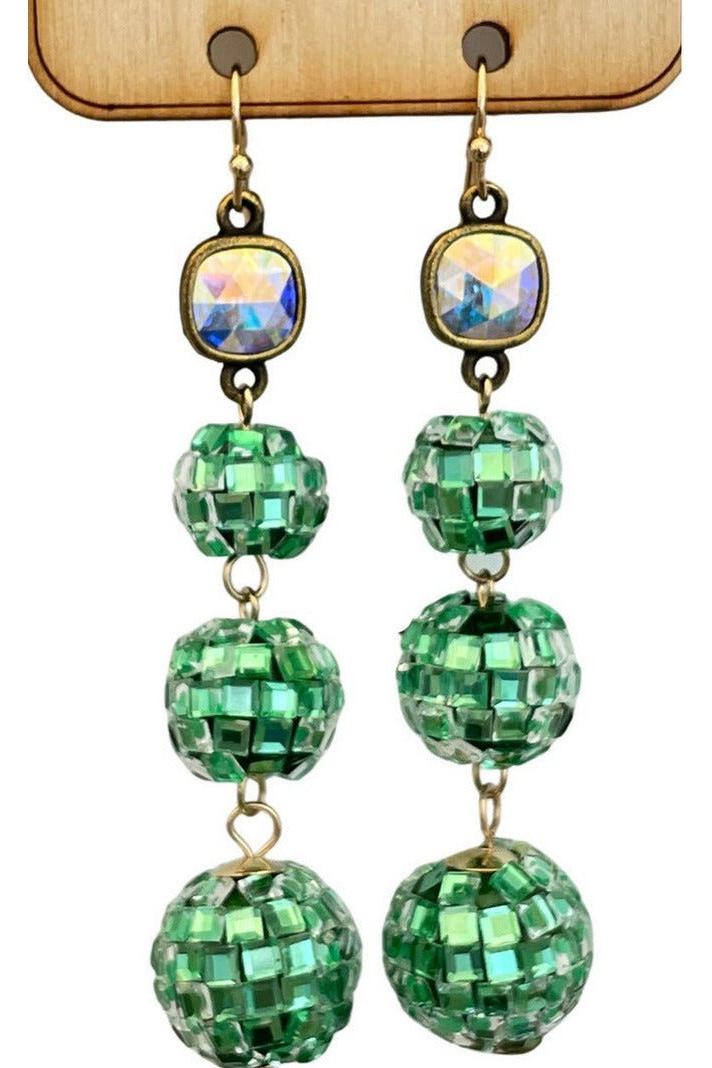 Green Disco Ball Dangle Earrings - Vintage Dragonfly Boutique