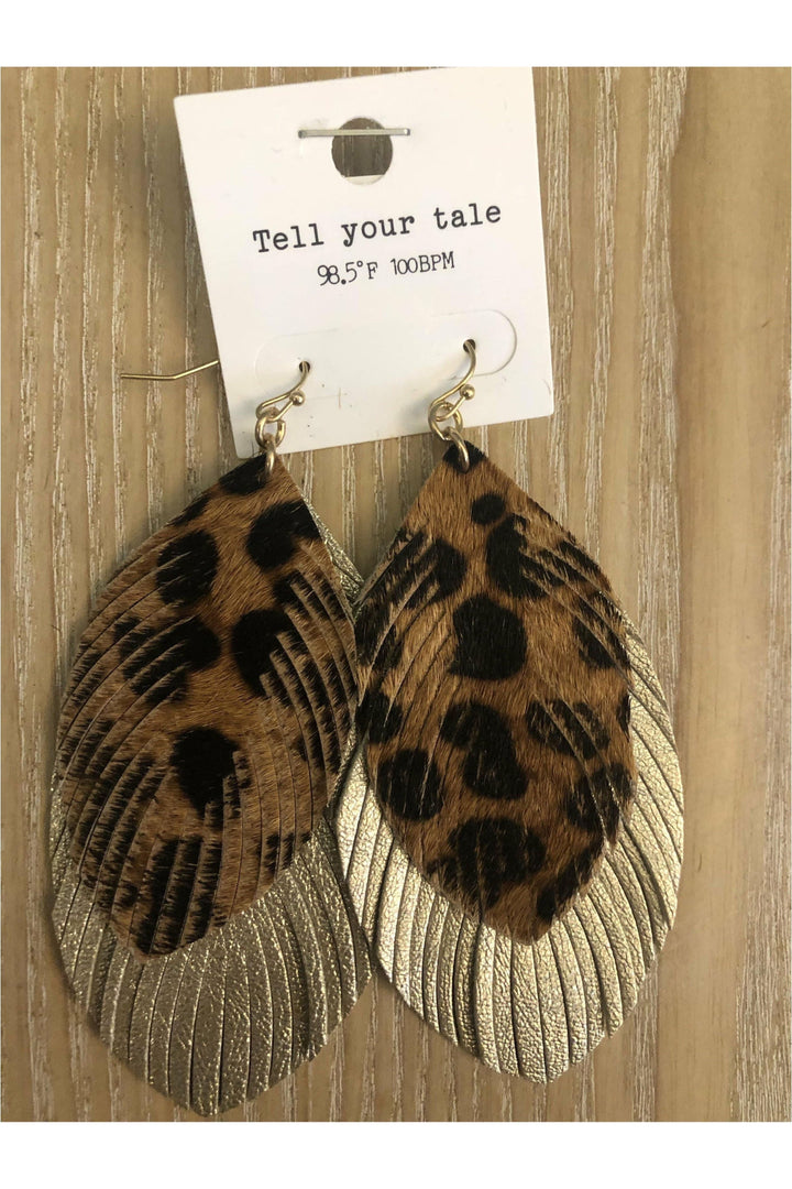 Long Layered Leather Double Feather Earrings-Earrings-Judson-Vintage Dragonfly-Women’s Fashion Boutique Located in Sumrall, Mississippi