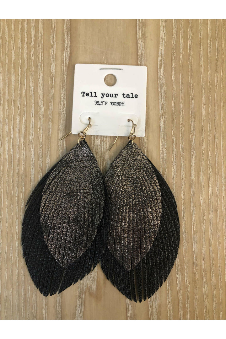 Long Layered Leather Double Feather Earrings-Earrings-Judson-Vintage Dragonfly-Women’s Fashion Boutique Located in Sumrall, Mississippi