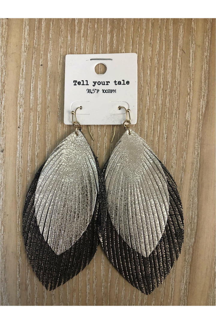 Long Layered Leather Double Feather Earrings-Earrings-Judson-Vintage Dragonfly-Women’s Fashion Boutique Located in Sumrall, Mississippi