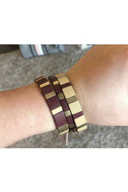 Burgundy and tan 3 piece bracelet-Jewelry-Judson-Vintage Dragonfly-Women’s Fashion Boutique Located in Sumrall, Mississippi