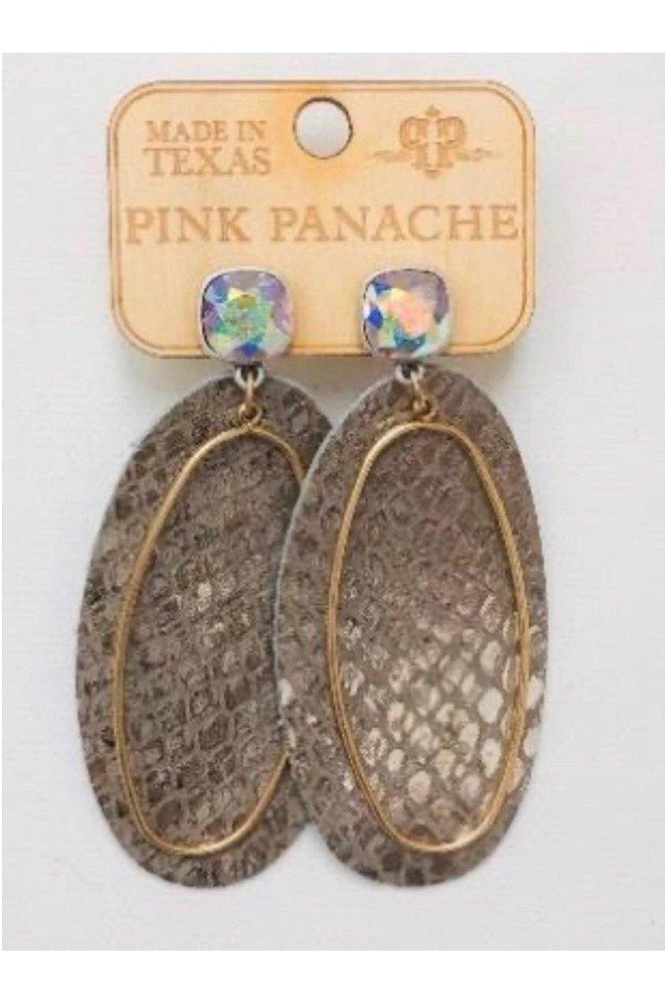 10mm silver/AB cushion cut post with gray leather textured oval earrings-Jewelry-Pink Panache-Vintage Dragonfly-Women’s Fashion Boutique Located in Sumrall, Mississippi