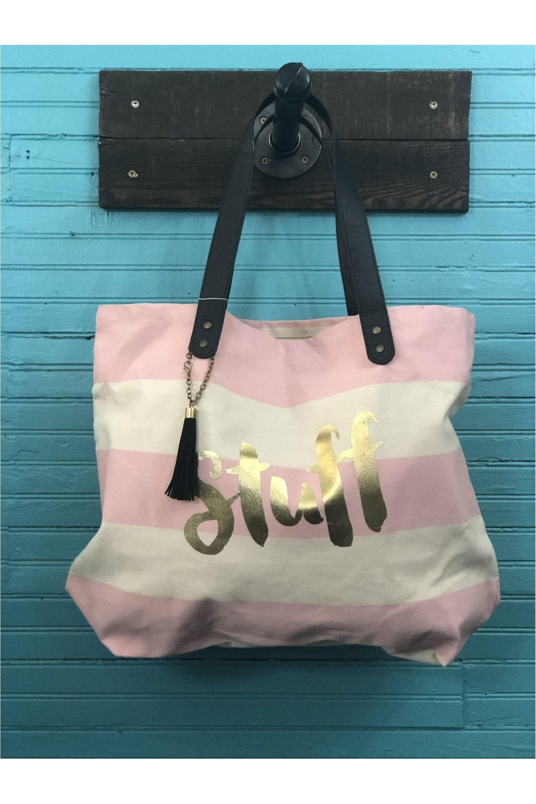 Pink and White Striped Stuff Tote-Accessories-Two's Company-Vintage Dragonfly-Women’s Fashion Boutique Located in Sumrall, Mississippi